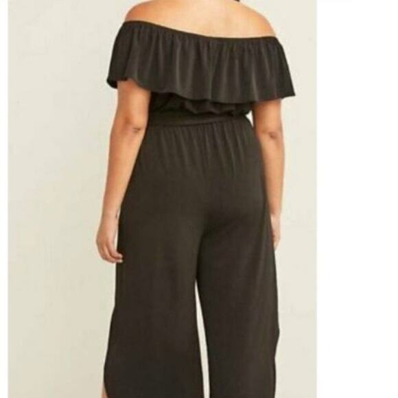 NWT Lane Bryant ruffled off the shoulder jumpsuit in black size 26/28 - Picture 3 of 9